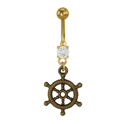 Gold Plated Steel Antique Brass Ship Wheel Fashion Navel