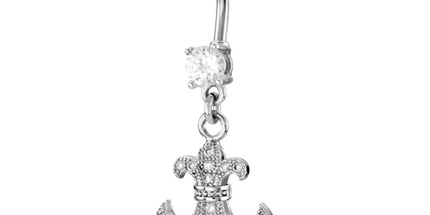 Surgical Steel Micro Jewelled Fleur de Lis Fashion Navel