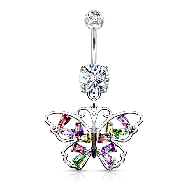 Multi Coloured Butterfly CZ Wings Dangle Navel