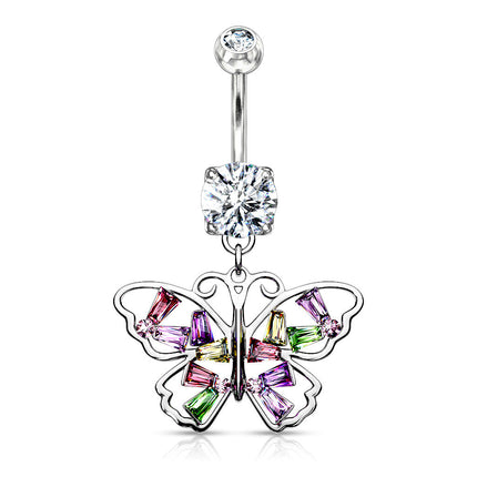 Multi Coloured Butterfly CZ Wings Dangle Navel