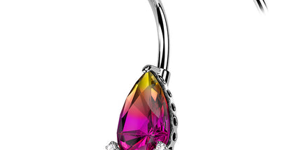 Rainbow Effect Pear Crystal with CZ Prong Set Navel