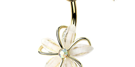 Wire Set White Flower with AB Crystal Center Navel