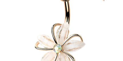 Wire Set White Flower with AB Crystal Center Navel