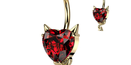 CZ Heart With Devil Horns and Tail Navel
