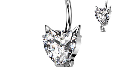 CZ Heart With Devil Horns and Tail Navel