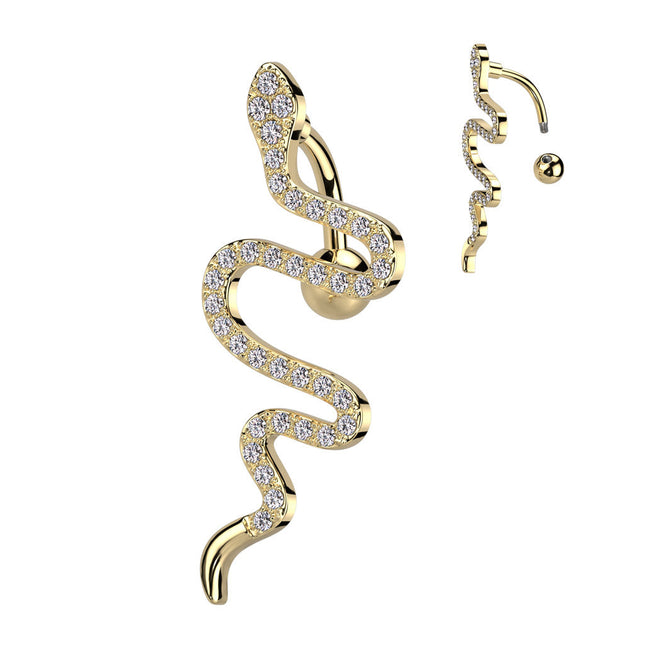 Top Drop Clear Crystal Jewelled Snake Navel
