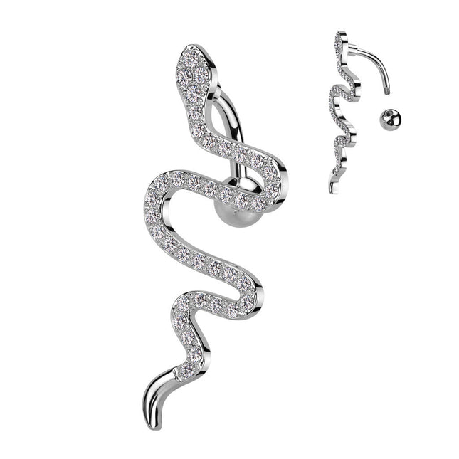 Top Drop Clear Crystal Jewelled Snake Navel