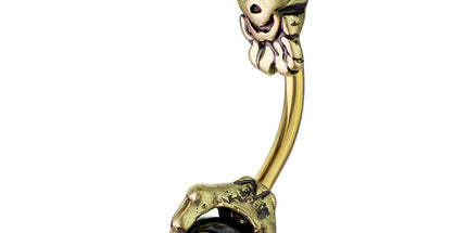 Claw Holding Black Ball with Skull Top Navel