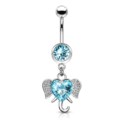 Crystal Heart Elephant Dangle Navel