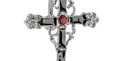 Top Drop Navel Ring With Black Enamel Cross With Red Gem Center