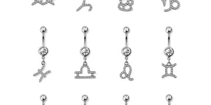 Gem paved zodiac sign 316l surgical steel dangle navel ring