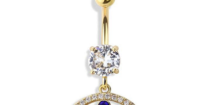 CZ evil eye 316l surgical steel navel ring