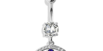 CZ evil eye 316l surgical steel navel ring