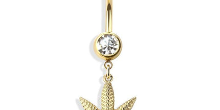 Marijuana dangle 316l surgical steel navel ring