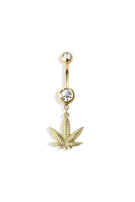 Marijuana dangle 316l surgical steel navel ring
