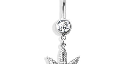 Marijuana dangle 316l surgical steel navel ring