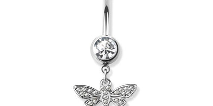 Gem paved dragonfly dangle 316l surgical steel navel ring