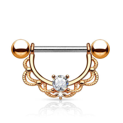Prongset Jewelled Filigree Nipple Barbell