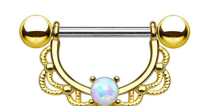 Prongset Opal Filigree Nipple Barbell