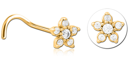 Jewelled Flower Nose Stud In Gold, Black, Rose Gold & Silver