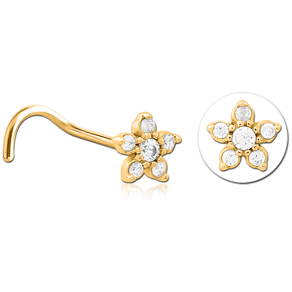 Jewelled Flower Nose Stud In Gold, Black, Rose Gold & Silver