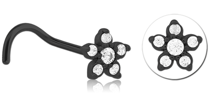 Jewelled Flower Nose Stud In Gold, Black, Rose Gold & Silver