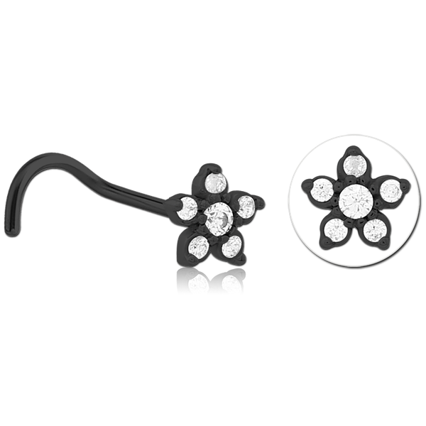 Jewelled Flower Nose Stud In Gold, Black, Rose Gold & Silver