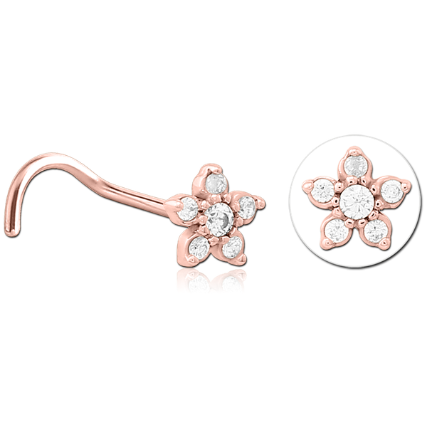 Jewelled Flower Nose Stud In Gold, Black, Rose Gold & Silver