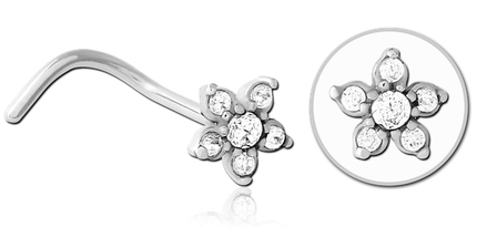 Jewelled Flower Nose Stud In Gold, Black, Rose Gold & Silver