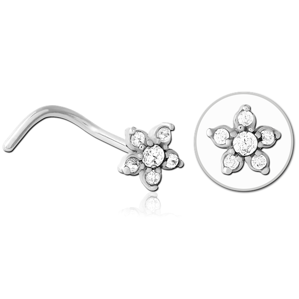 Jewelled Flower Nose Stud In Gold, Black, Rose Gold & Silver