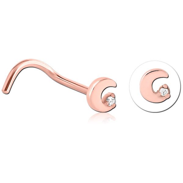 Jewelled Moon Nose Stud In Black, Rose Gold & Silver