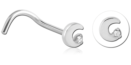 Jewelled Moon Nose Stud In Black, Rose Gold & Silver