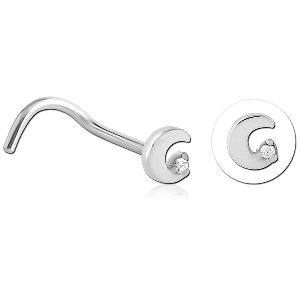 Jewelled Moon Nose Stud In Black, Rose Gold & Silver