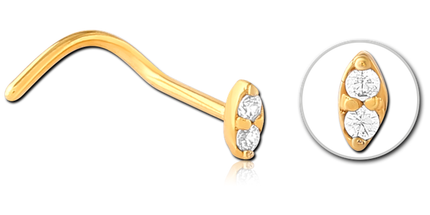 Double Jewelled Ellipse Nose Stud in Gold, Silver, Rose Gold & Black