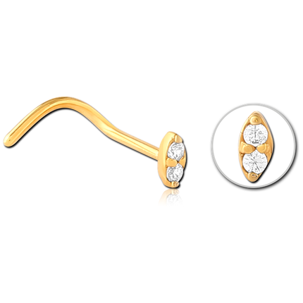 Double Jewelled Ellipse Nose Stud in Gold, Silver, Rose Gold & Black