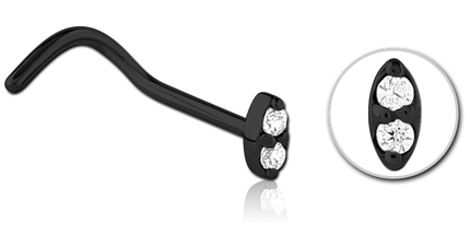 Double Jewelled Ellipse Nose Stud in Gold, Silver, Rose Gold & Black
