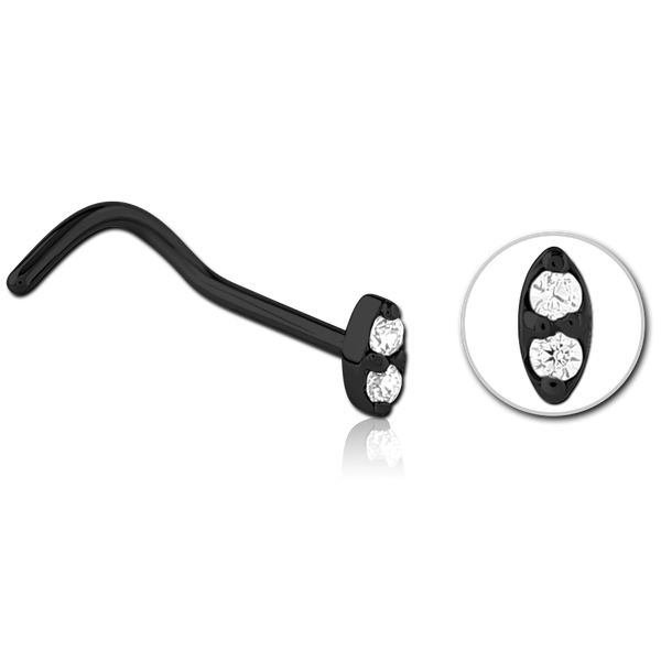 Double Jewelled Ellipse Nose Stud in Gold, Silver, Rose Gold & Black