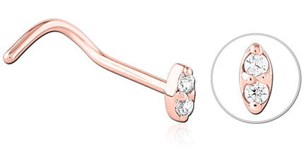 Double Jewelled Ellipse Nose Stud in Gold, Silver, Rose Gold & Black