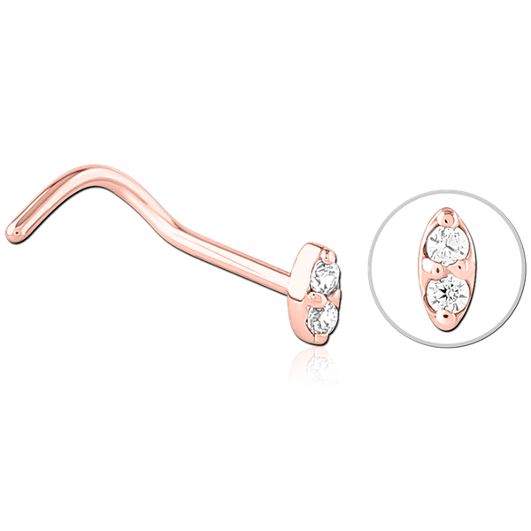 Double Jewelled Ellipse Nose Stud in Gold, Silver, Rose Gold & Black