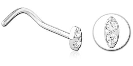 Double Jewelled Ellipse Nose Stud in Gold, Silver, Rose Gold & Black