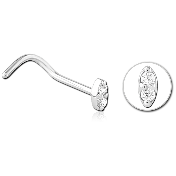 Double Jewelled Ellipse Nose Stud in Gold, Silver, Rose Gold & Black
