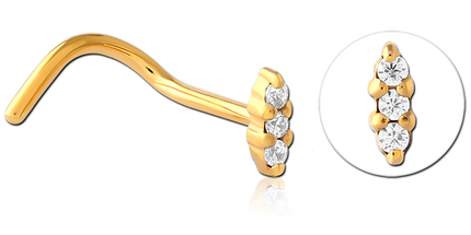 Triple Jewelled Ellipse Nose Stud. In Gold, Rose Gold, Silver & Black