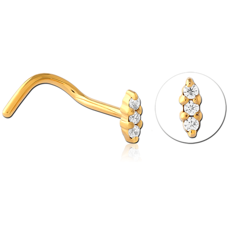 Triple Jewelled Ellipse Nose Stud. In Gold, Rose Gold, Silver & Black