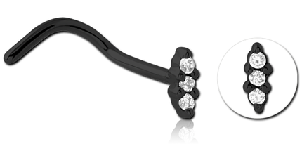 Triple Jewelled Ellipse Nose Stud. In Gold, Rose Gold, Silver & Black