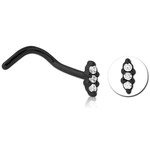 Triple Jewelled Ellipse Nose Stud. In Gold, Rose Gold, Silver & Black