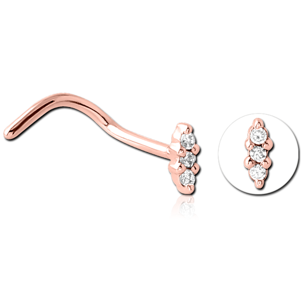 Triple Jewelled Ellipse Nose Stud. In Gold, Rose Gold, Silver & Black