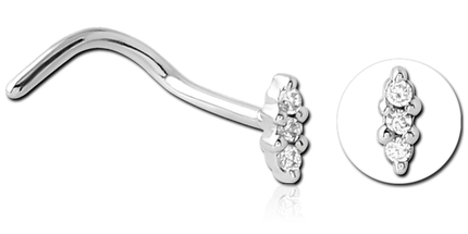 Triple Jewelled Ellipse Nose Stud. In Gold, Rose Gold, Silver & Black