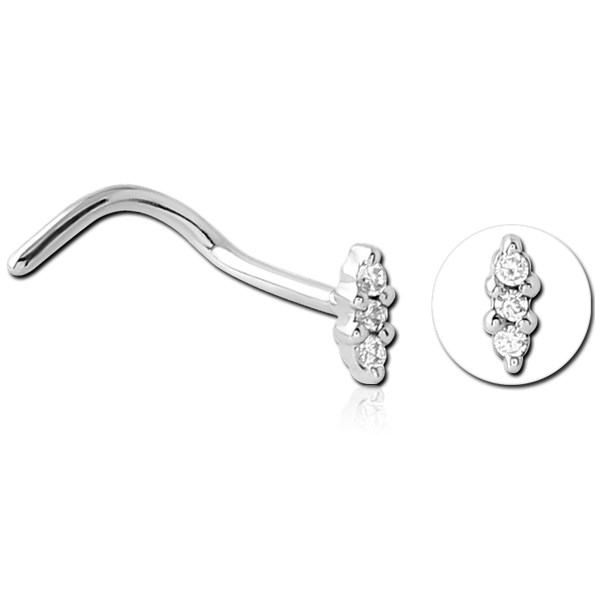 Triple Jewelled Ellipse Nose Stud. In Gold, Rose Gold, Silver & Black