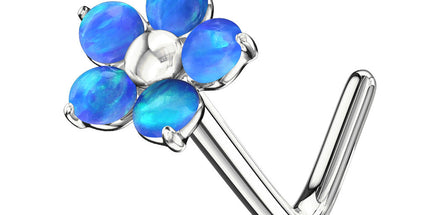 Flower with Opal Petals Dog Leg Nose Stud