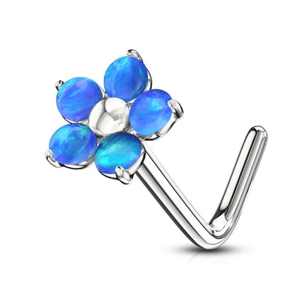 Flower with Opal Petals Dog Leg Nose Stud